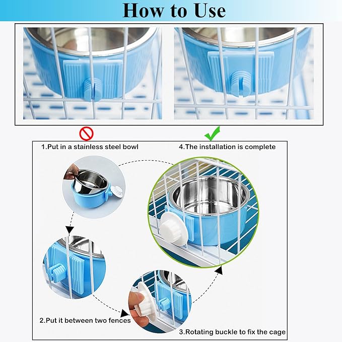 4 Pieces Crate Dog Bowl, Removable Stainless Steel Pet Kennel Hanging Food - Image 5