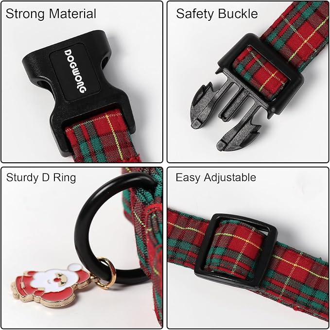 DOGWONG Christmas Plaid Dog Collar, Cute Adjustable Red Tartan Collar, Scottish - Image 3