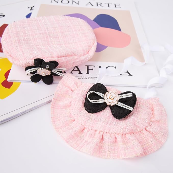 2PCS Cat Beret Hat with Camellia, Adjustable Bow Bandana Scarf Set Pet Princess - Image 5
