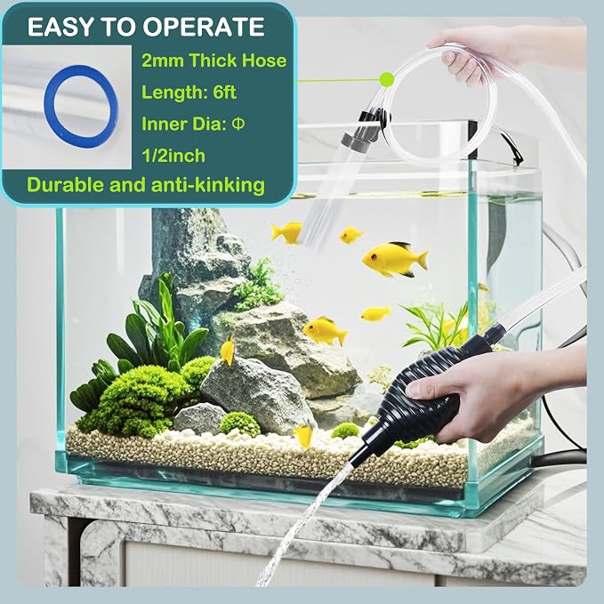 6ft Aquarium Siphon Vacuum Cleaner, Hand Siphon Pump Water Changer - Image 5
