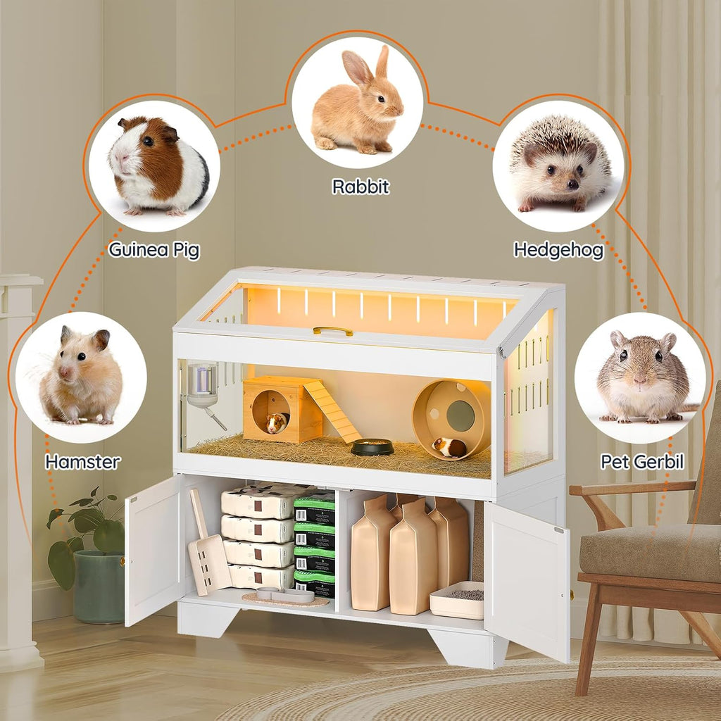 HOOBRO Large Hamster Cage with Storage Cabinet, White - GlobalHabitat Supply