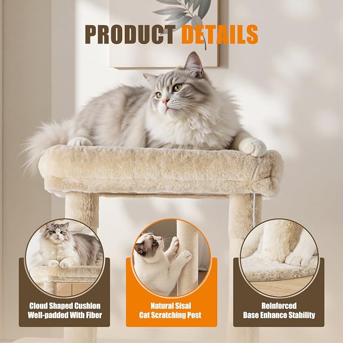 Sweetcrispy 63 inch Cat Tree Tower, Large Multi Level Cat Climbing Tower - Image 5