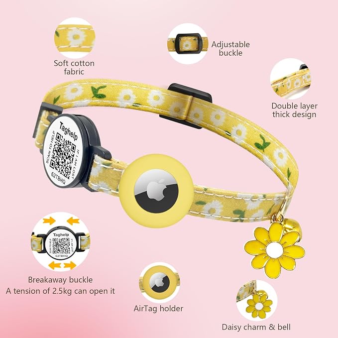 8-13in Airtag Cat Collar Lightweight and Comfortable, Bells & Flower Charm - Image 5