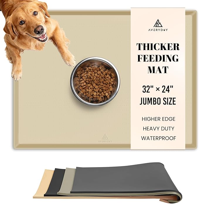 AVERYDAY 100% Waterproof Thicker Silicone Dog Food Mat, 0.63'' Raised Edge Bowl by YourAveryDay