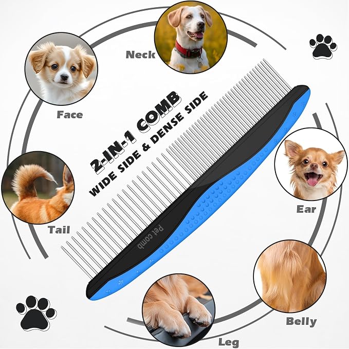 3PCS Pet Grooming Rake & Metal Comb & Flea Comb - Image 4