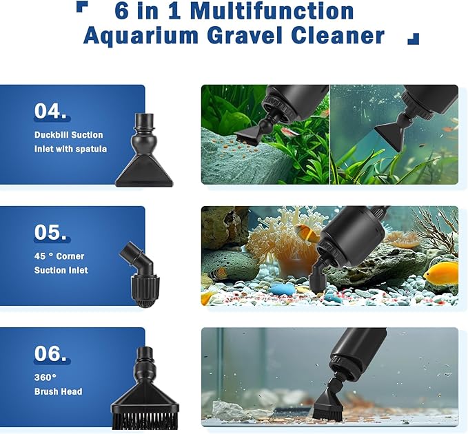 AQQA Aquarium Gravel Cleaner Kit, 6 in 1 Electric Fish Tank Vacuum Cleaning - Image 3