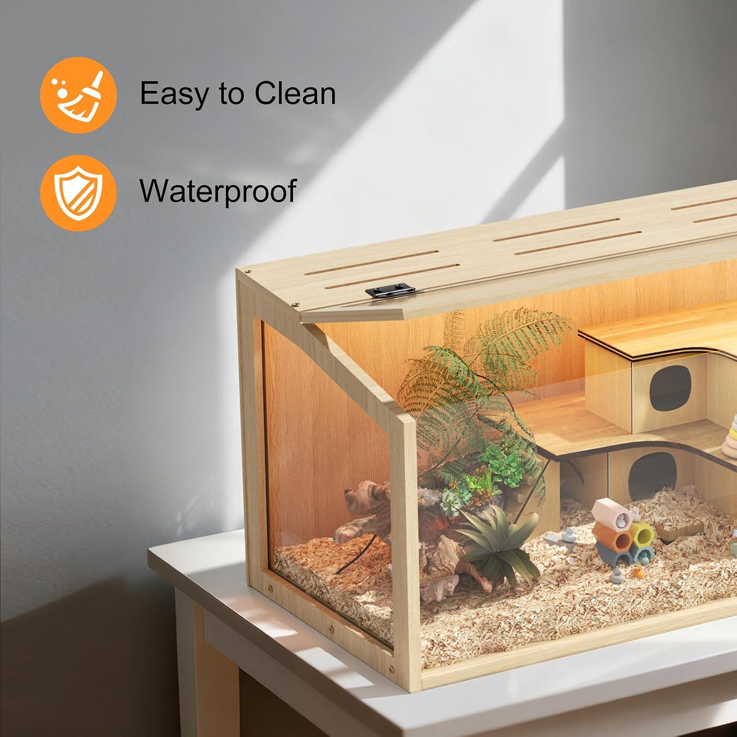 24 Inch Wooden Hamster Cage with Warm Light - GlobalHabitat Supply