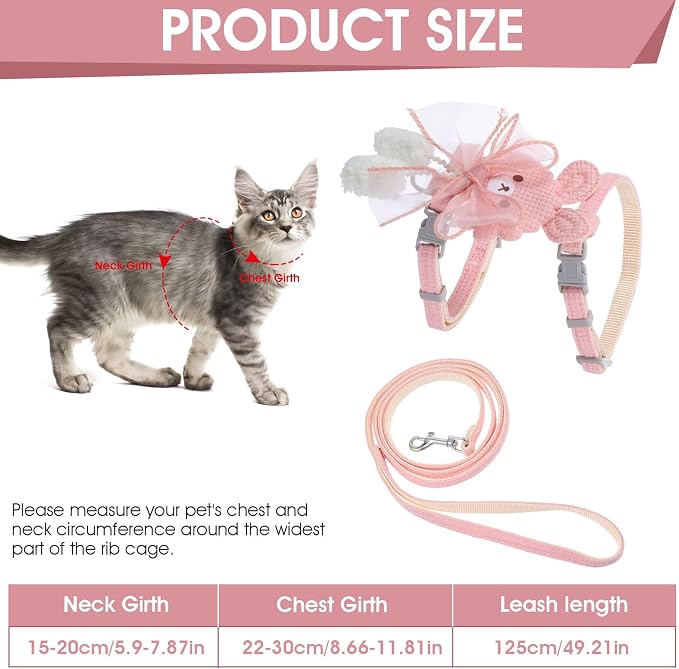 TIESOME Cat Harness and Leash Set, Adjustable Gradient Kitten Harness Escape - Image 2