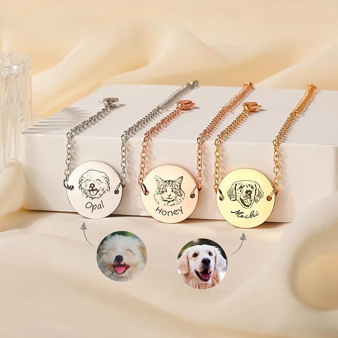 Anavia Personalized Pet Portrait Bracelet, Handmade Engraved Stainless Steel - Image 2