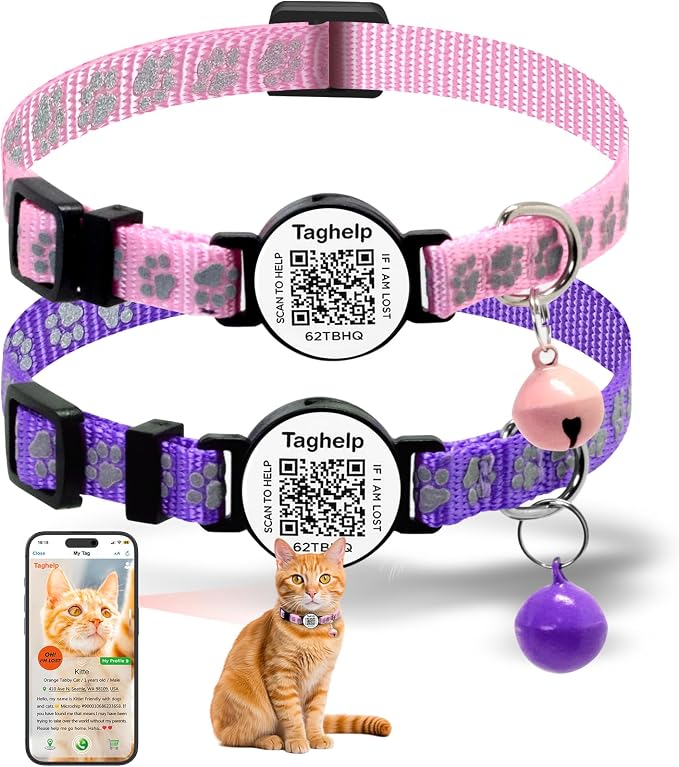 Smart QR Code Cat Collar 2-Pack: Your Cat's Digital Safety Profile, Breakaway by Taghelp