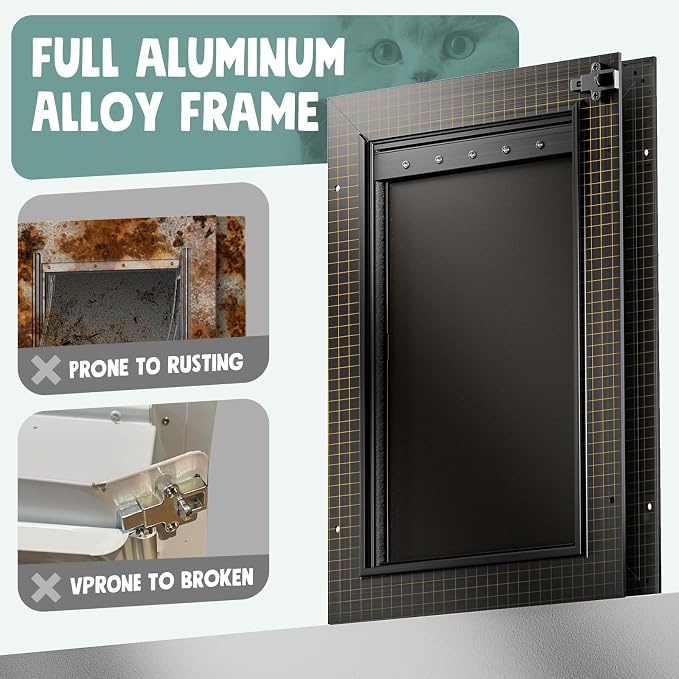 Dog Door For Door All Aluminum 3 Flaps, Medium Doggy Doggie Door, Cat Door Black - Image 3