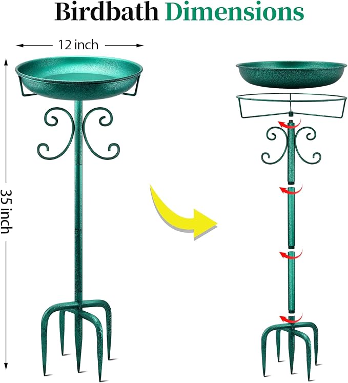 Daoeny 35In Metal Bird Bath for Outside, Vintage Freestanding Birdbaths & - Image 7