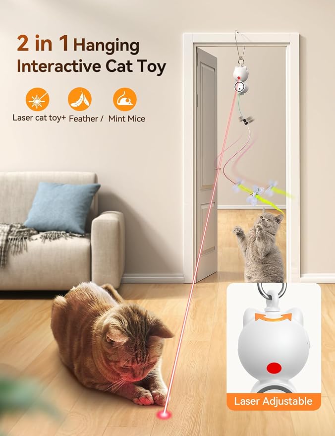 FEELNEEDY Laser Interactive Cat Toys, LED Light, Feather & Mouse Cats Toy - Image 2