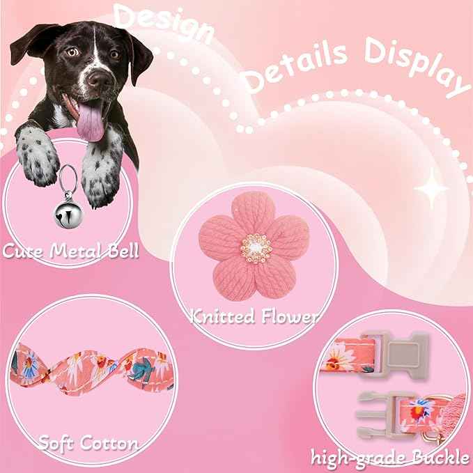 Medium Dog Collar with Flower, Dog Collars