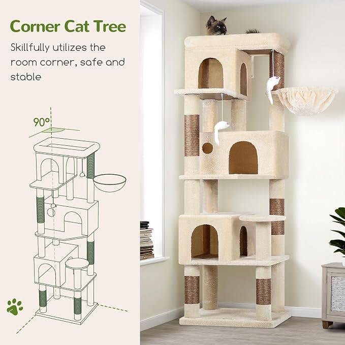 Globlazer Corner Cat Tree 66 inch Multi-Level Climbing Tower Kitty Condos Cat - Image 3