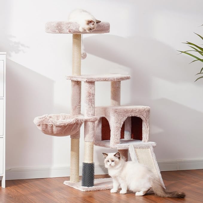 Heybly Cat Tree with Cat Self Groomer Brush, Cat Tower Condo - Image 8