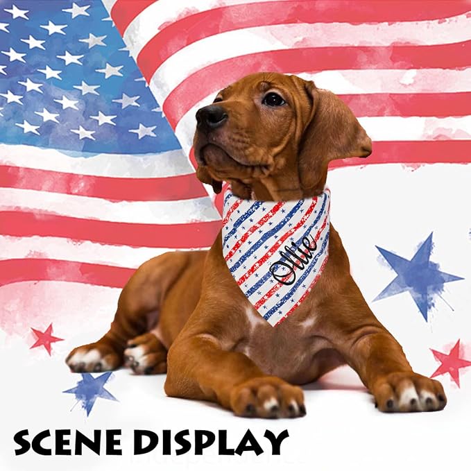 Personalized 4th of July Dog Bandana Embroidered Name Custom Neckwear Dog Scarf - Image 4