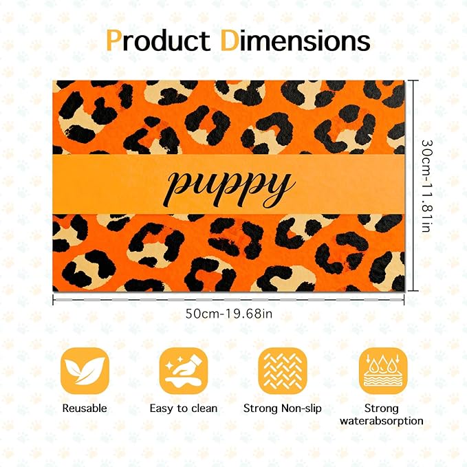 Puppy Feeding Mat 20x12 inch Orange Leopard Print Dog Bowl Placemat Non Slip Mat - Image 6
