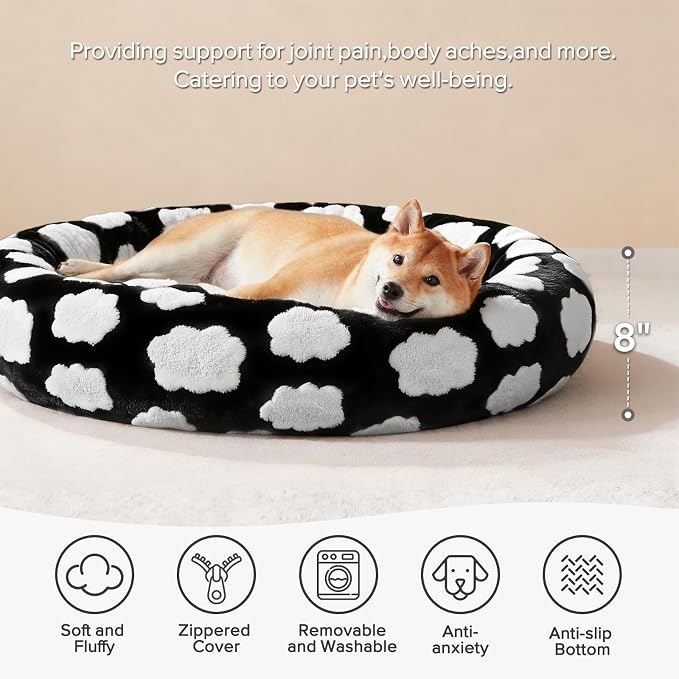 JOEJOY Donut Dog Bed Medium Size Dog, Cute Round Calming Pet Bed - Image 2