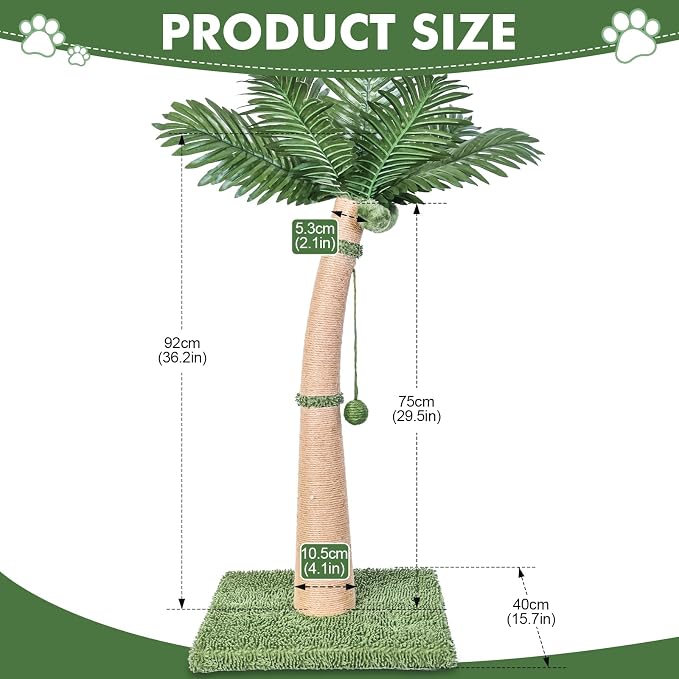 Palm Tree Cat Scratching Post, 3 Interactive Balls and Curved Design Scratching - Image 3