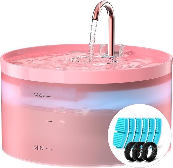 Pink Cat Water Fountain:with 6 Carbon Filters + 3 Sponge Filters by BEMOONY