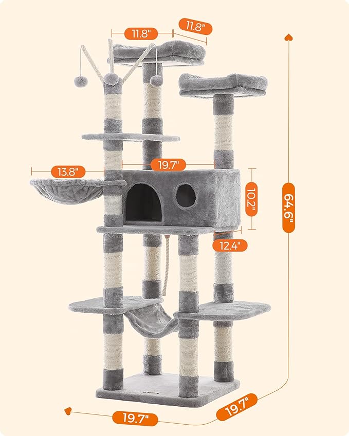 FEANDREA Cat Tree, Large Cat Tower, 64.6 Inches, Cat Activity Center - Image 6