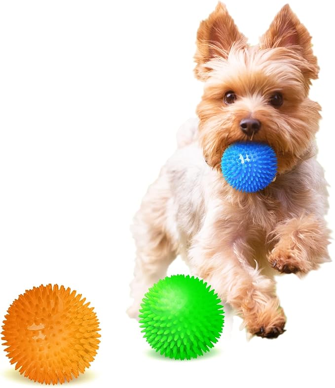 Meric CoCoo 3-Pack Squeaky Dog & Ferret Ball Toys, Massage Teeth and Gums - Image 3