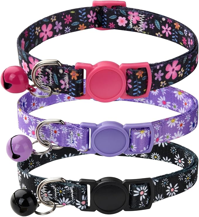 Cat Collar Breakaway with Bells, 3 Pack Girl Boy Pet Cat Collar with Bohemia by MarukoPet