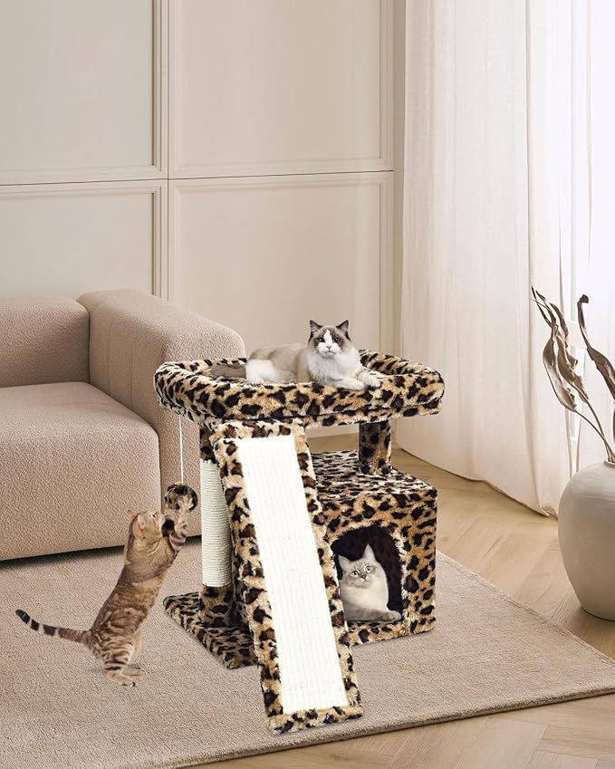 Small Leopard Print Cat Tree for Indoor Cats | Short Tower - Image 7