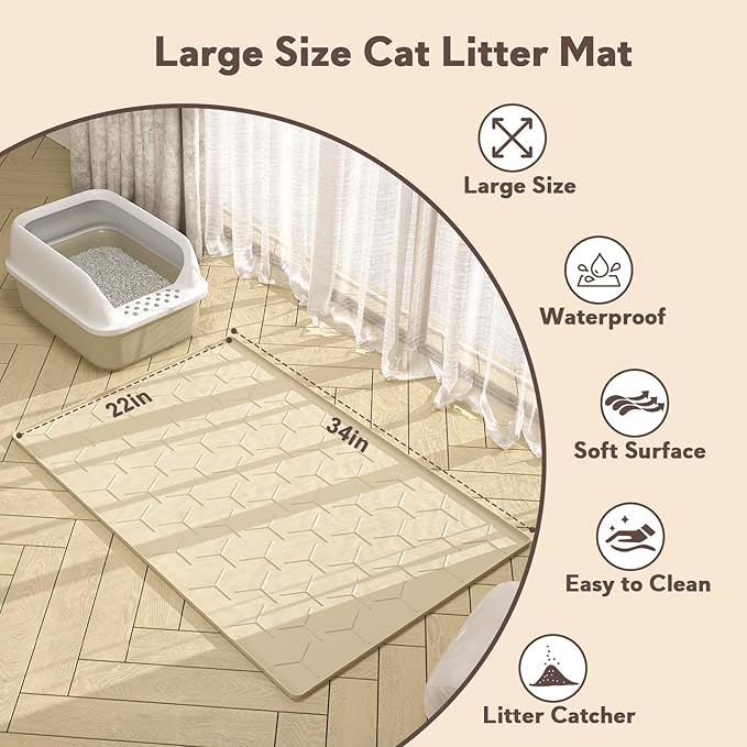 Silicone Cat Litter Trapping Mat, Large Waterproof 34" X 22" Cat Litter Box Mat - Image 5