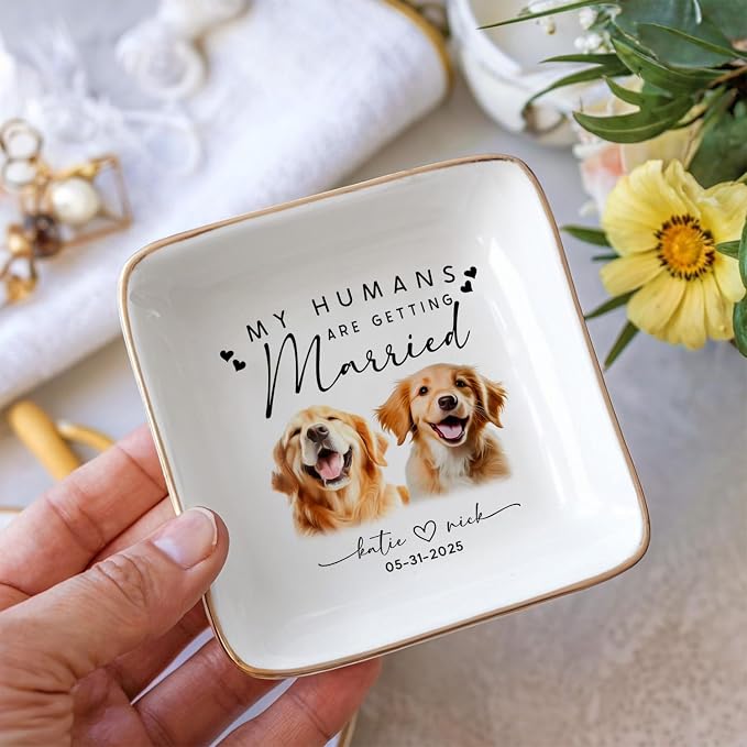 Custom Pet Portrait Watercolor Ring Dish, My Humans Are Getting Married Jewelry - Image 3