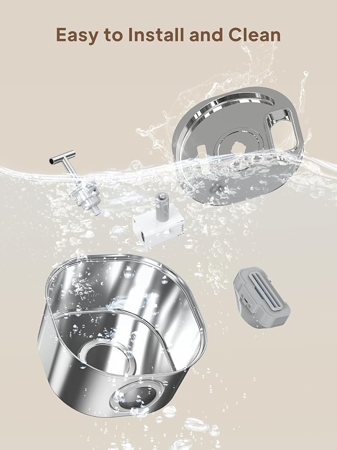 Voluas Cat Water Fountain Stainless Steel: 108oz/3.2L Wireless Cat Fountain - Image 8