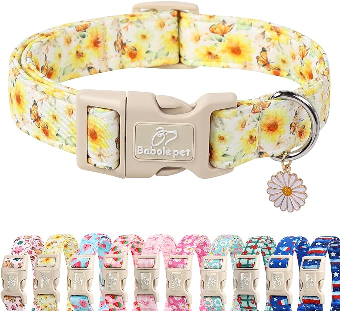 Adjustable Floral Dog Collar, Lightweight Quick-Release Buckle Collar by Babolepet