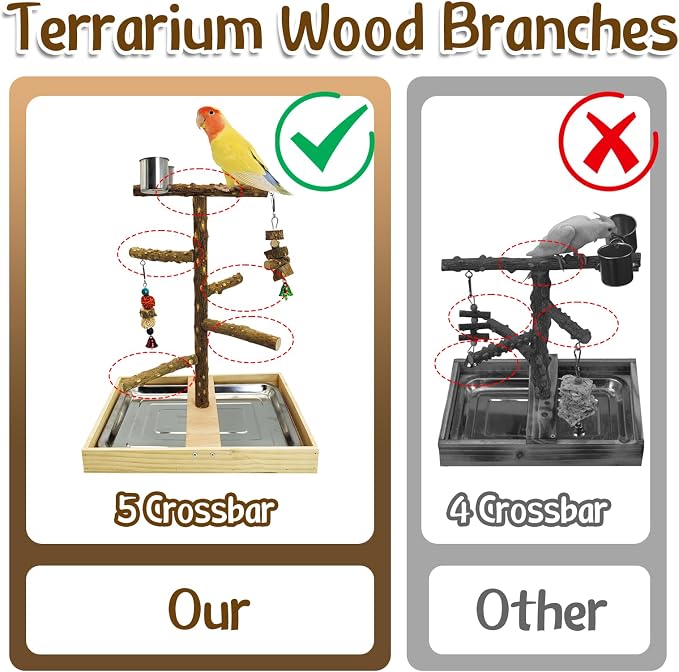 Tfwadmx Bird Perch Natural Wood Stand Parakeet Playground Toy Parrot Play Stand - Image 4