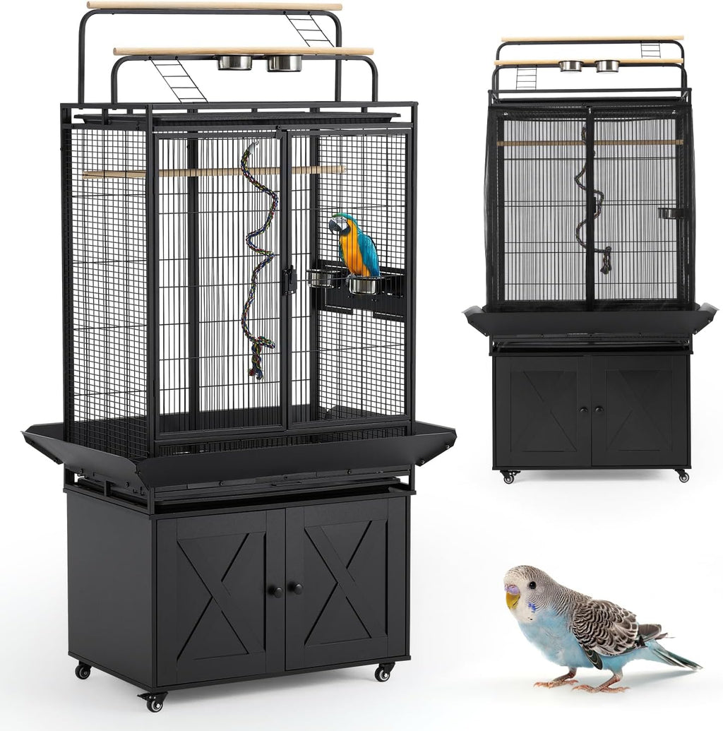 70" Large Bird Cage with Play Top and Storage Cabinet - GlobalHabitat Supply