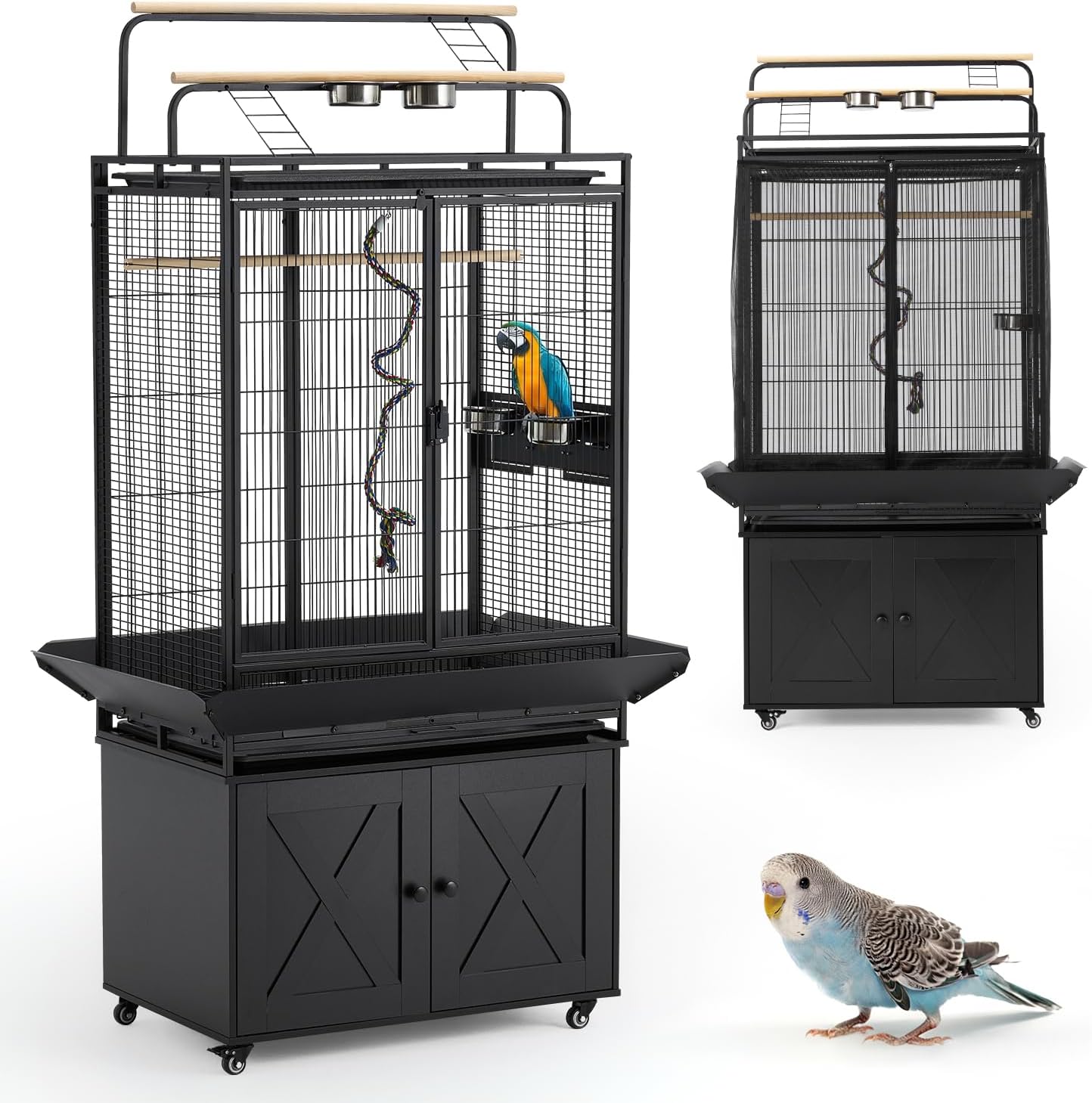 70" Large Bird Cage with Play Top and Storage Cabinet - GlobalHabitat Supply