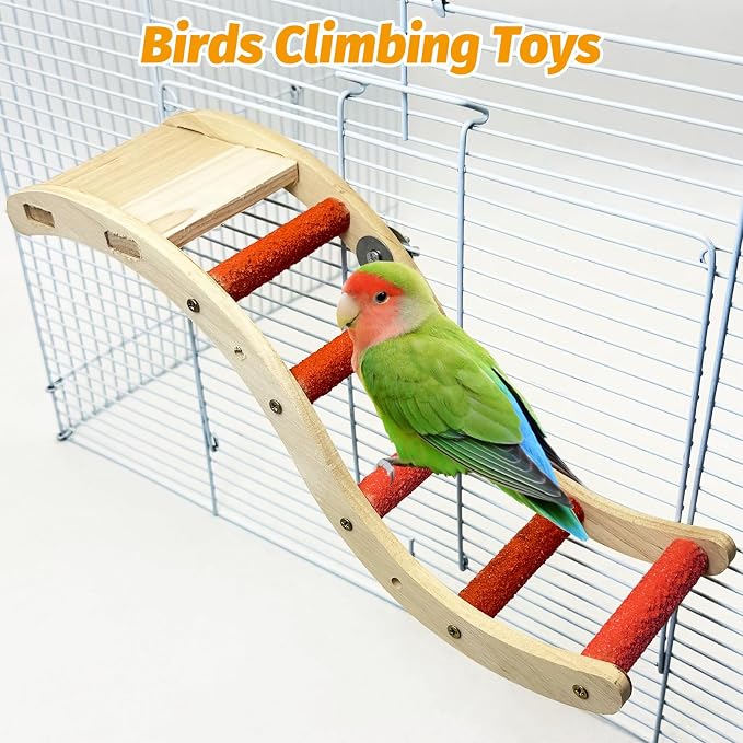 Hamiledyi Nature Wooden Bird Ladder Pet Parrots Climb Bridge Exercise Stands - Image 3