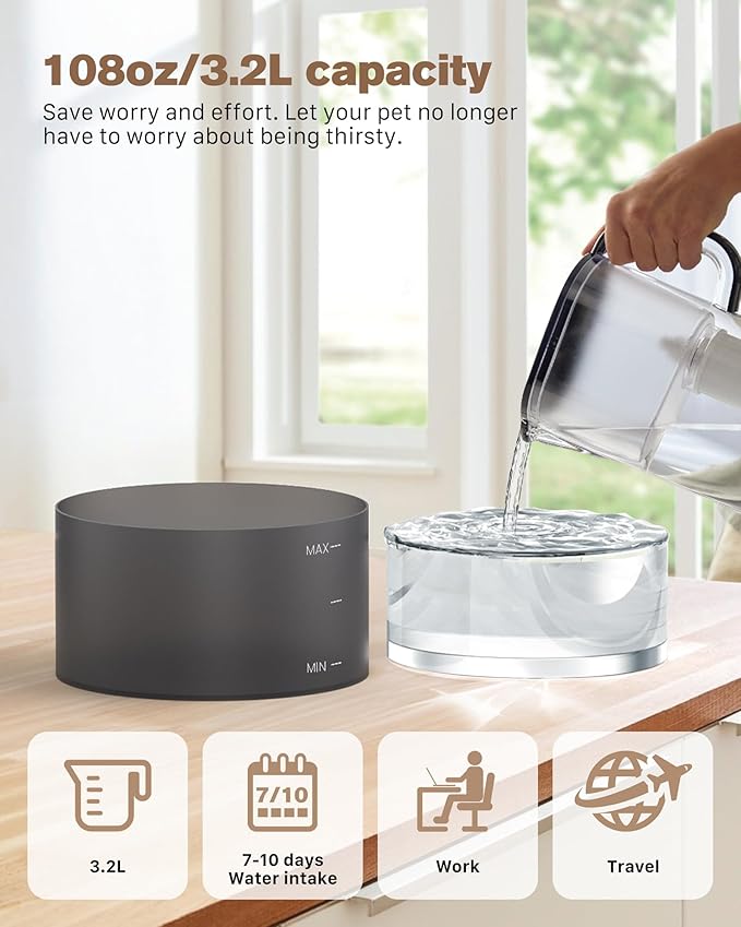 Cat Water Fountain: 108oz/3.2L Cat Fountain Super Silent Pet Drinking Dispenser - Image 6