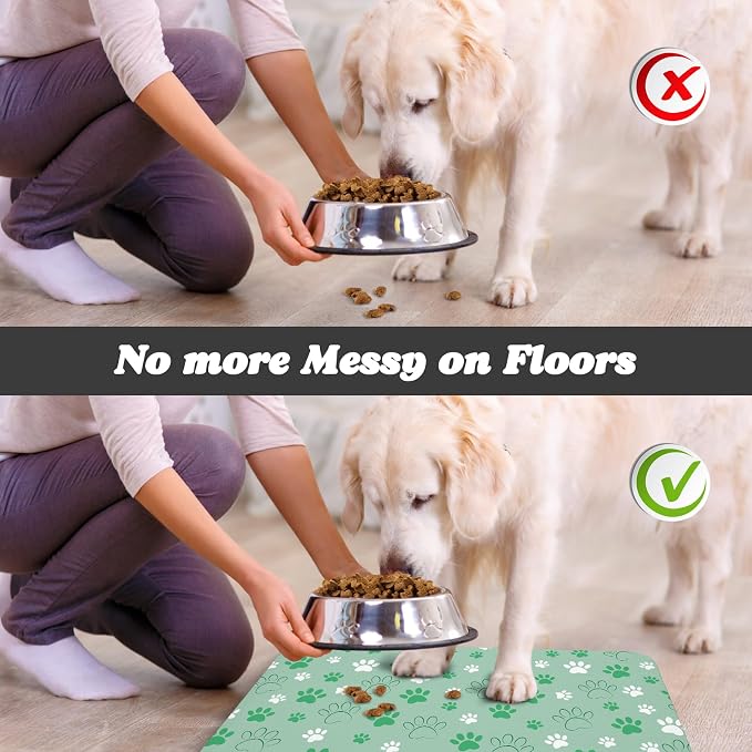 Dog Food Mat, Absorbent Water Bowl Mats Cat Pet Feeding Placemats Green 24 * 32 - Image 5