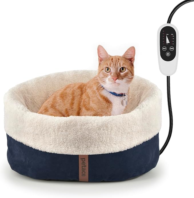 Heated Cat Bed with Auto Shut Off Timer, 17.7" x 13.7" Adjustable Temperature by petace
