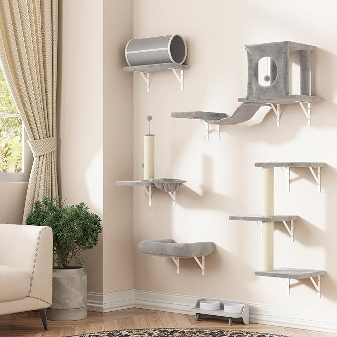 7-in-1 Cat Wall Shelves, Wall Mounted Cat Climber Set, Cat Furniture by NUNULAB