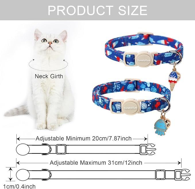 Lionet Paws 2pcs Pack Summer Cat Collars, Breakaway Kitten Blue Cat Collars - Image 5