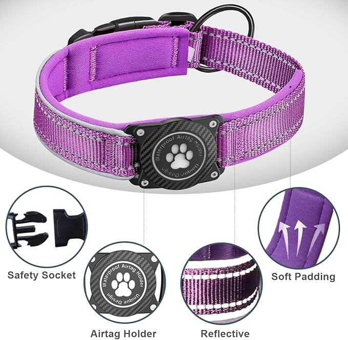 Airtag Dog Collar with Waterproof Air Tag Holder, Luminous Reflective, Soft - Image 4