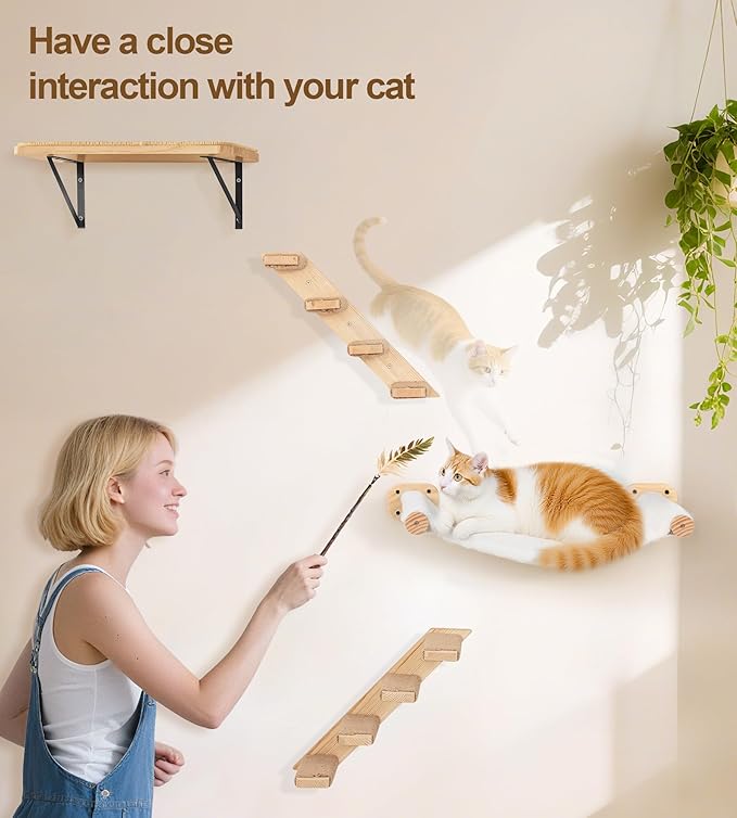 Cat Scraching Post Wall Shelves Set of 3 –1 Floating Fabric Hammock, 2 Cat Wall - Image 5