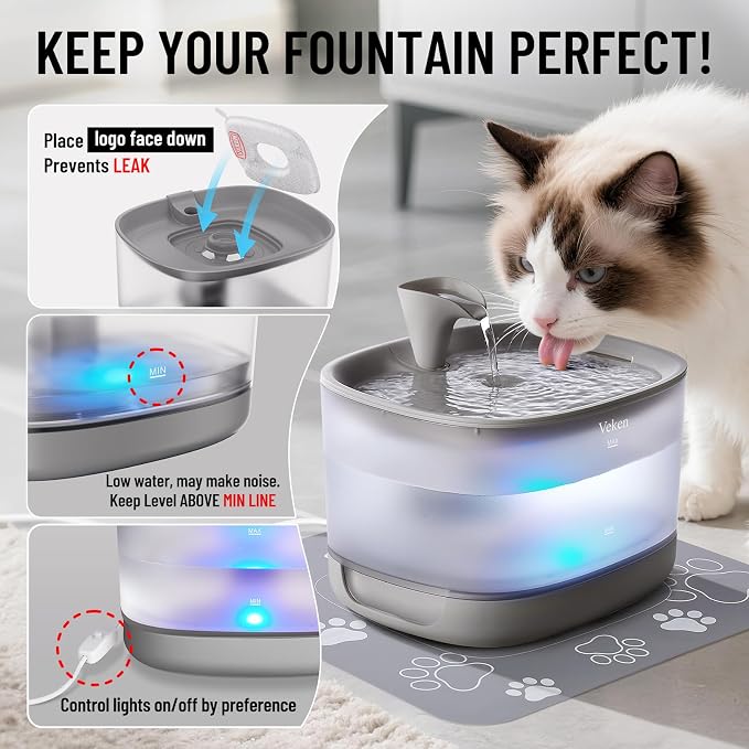 Veken Cat Water Fountain with Detachable Tank, 84oz/2.5L Pet Drinking Dispenser - Image 7