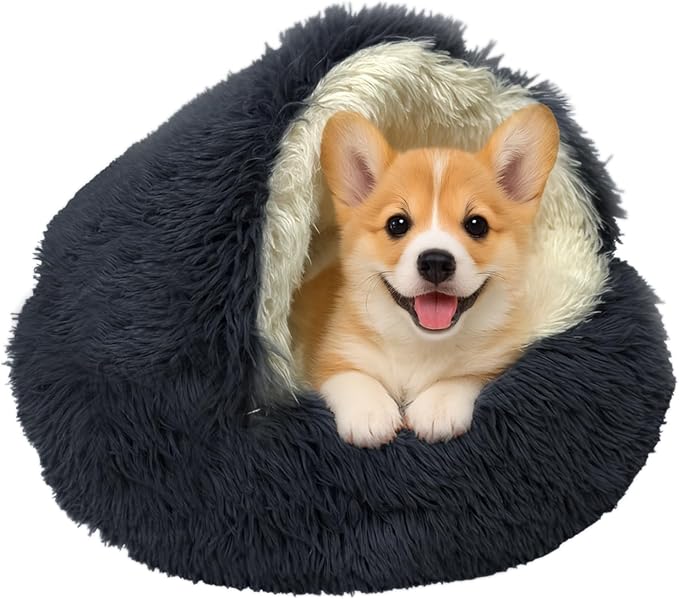 ShinHye Cat Bed Round Plush Fluffy Hooded Cat Bed Cave, Cozy by ShinHye