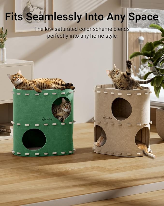 DownyPaws Cat House for Indoor Cats, 2-Storey Foldable Cat Bed Cave, Felt Cats - Image 6