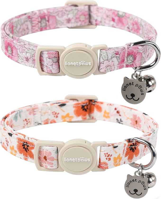 Lionet Paws 2pcs Pack Cotton Cat Collar, Breakaway Buckle by lionetpaws
