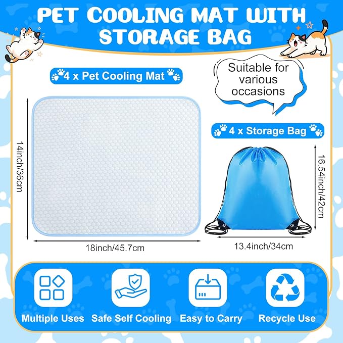 Chunful 4 Pack Pet Cooling Mat 18 x 14 Inches Cooling Pads - Image 2