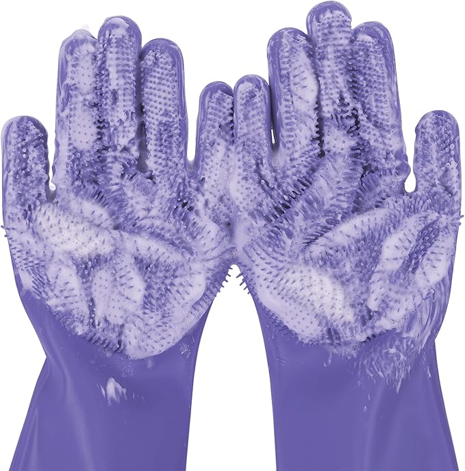 Pecute Pet Grooming Gloves, Heat Resistant, Silicone Bathing and Massaging by pecute